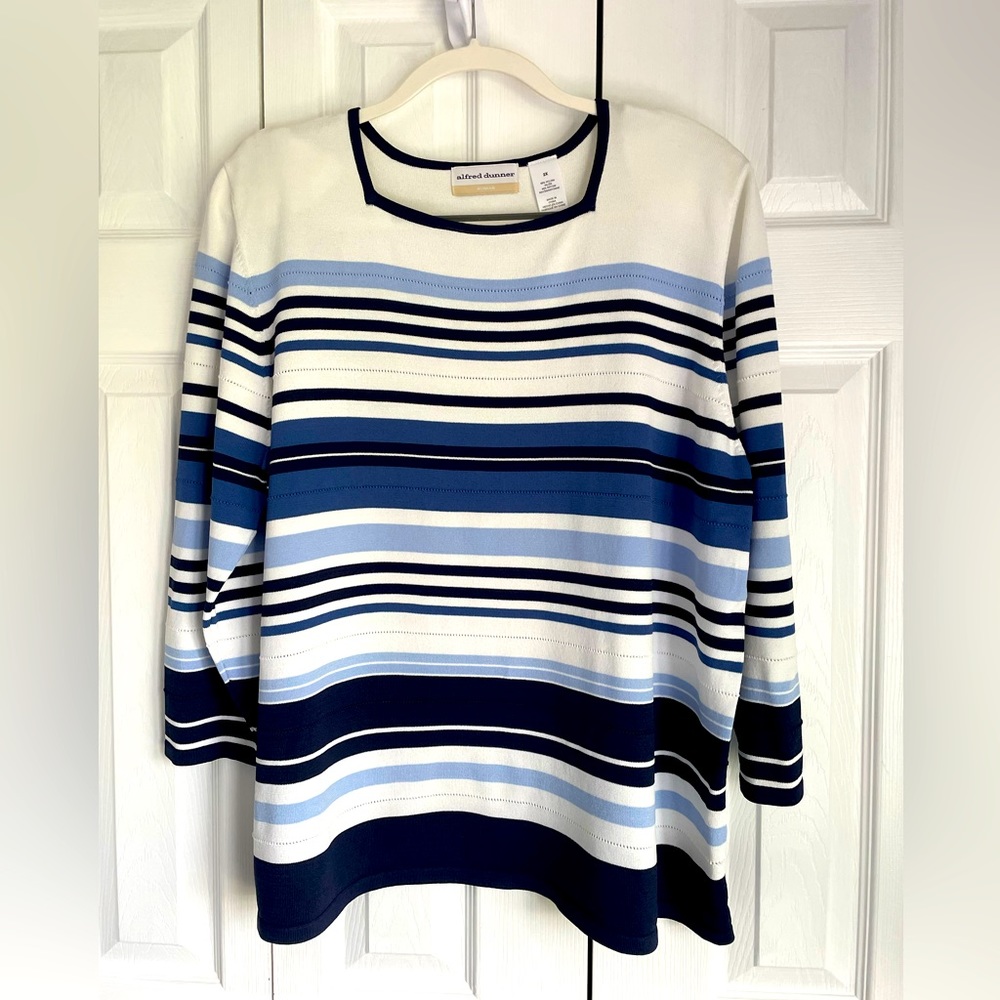 Alfred Dunner Womens Blue Striped Top Size 2X